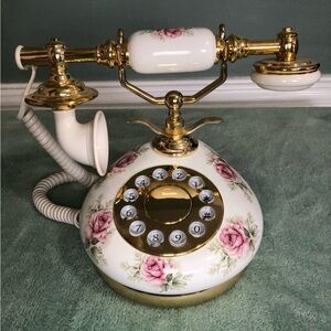 Telephone - Vintage Floral landline Phone with Gold Accents